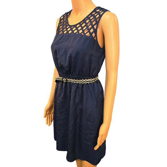 Sequin Hearts navy blue sleeveless dress with belt Medium - Picture 2 of 7